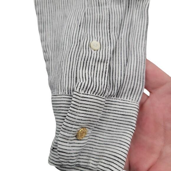 Lauren Ralph Lauren Linen LRL Monogram Applique Long Sleeve Blouse Womens Sz  LG - Picture 5 of 9